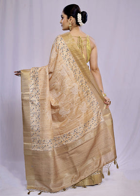 Cream Tussar Silk Saree With Blouse Piece - Indian Silk House Agencies