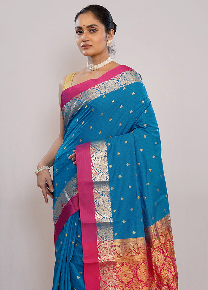 Blue Kanjivaram Silk Saree With Blouse Piece - Indian Silk House Agencies