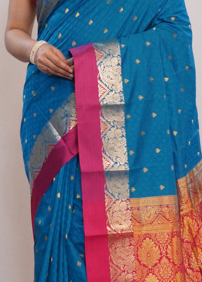 Blue Kanjivaram Silk Saree With Blouse Piece - Indian Silk House Agencies