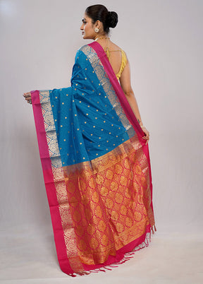 Blue Kanjivaram Silk Saree With Blouse Piece - Indian Silk House Agencies