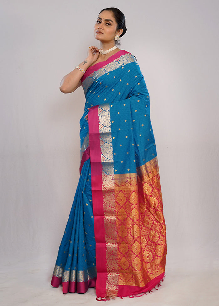 Blue Kanjivaram Silk Saree With Blouse Piece - Indian Silk House Agencies