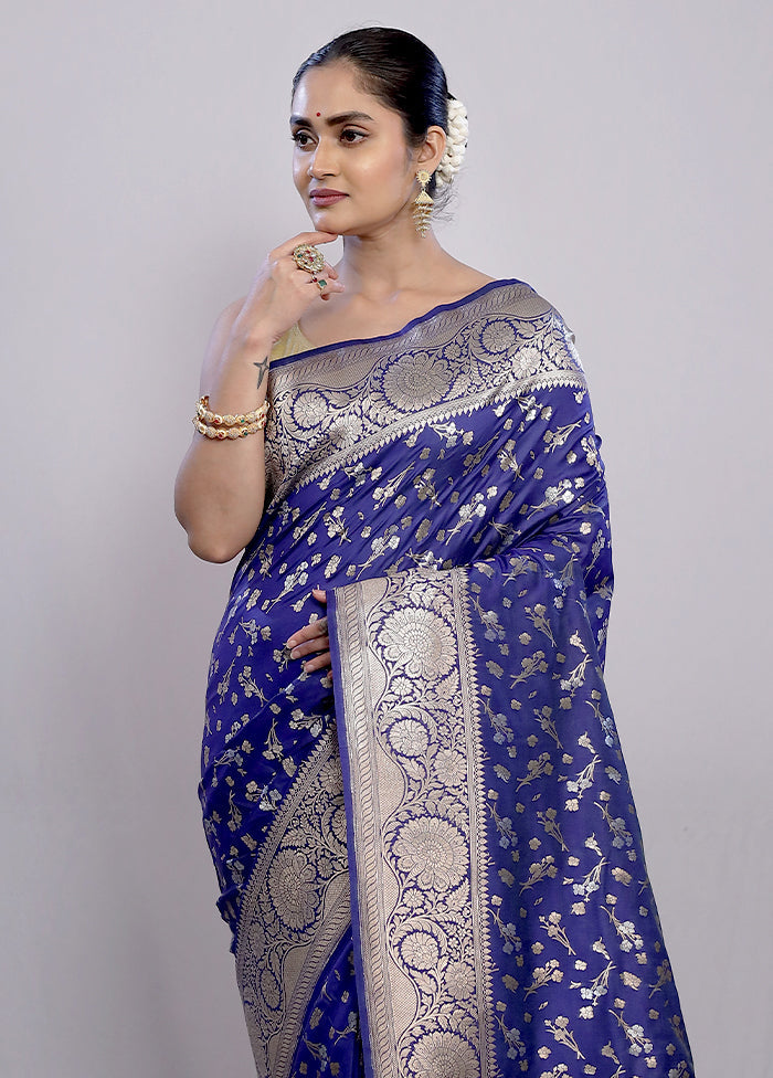 Blue Dupion Silk Saree With Blouse Piece - Indian Silk House Agencies