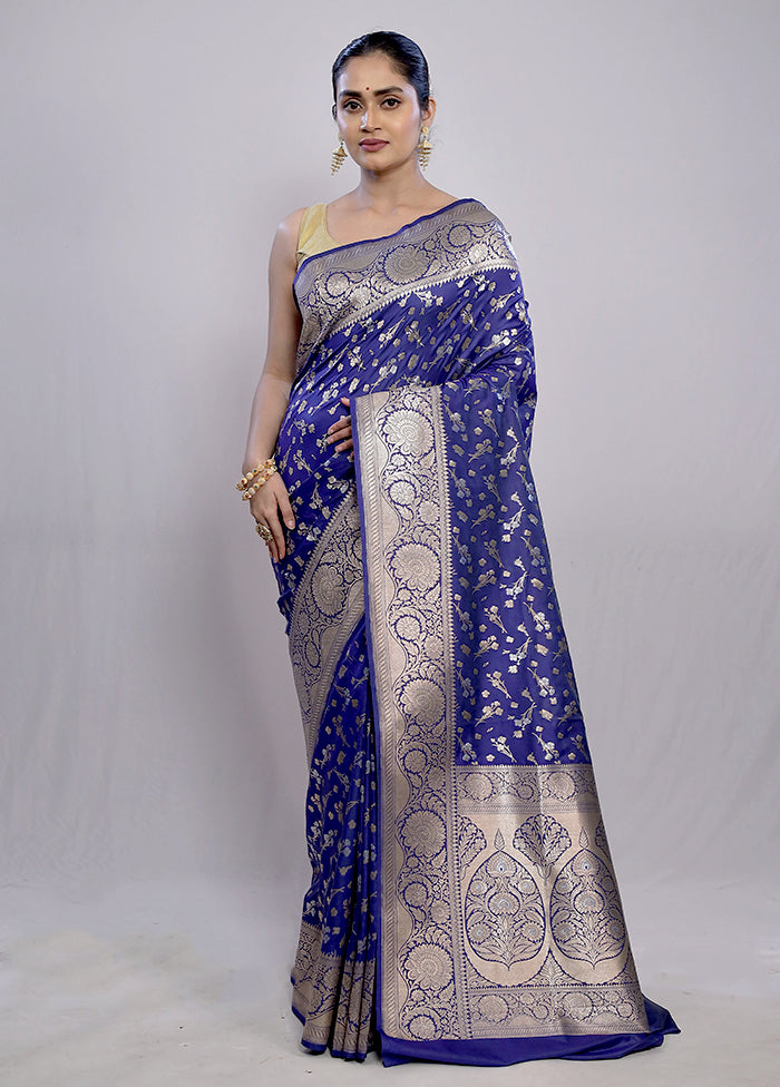 Blue Dupion Silk Saree With Blouse Piece - Indian Silk House Agencies