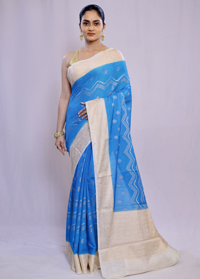 Blue Kora Silk Saree With Blouse Piece - Indian Silk House Agencies