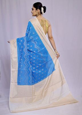 Blue Kora Silk Saree With Blouse Piece - Indian Silk House Agencies