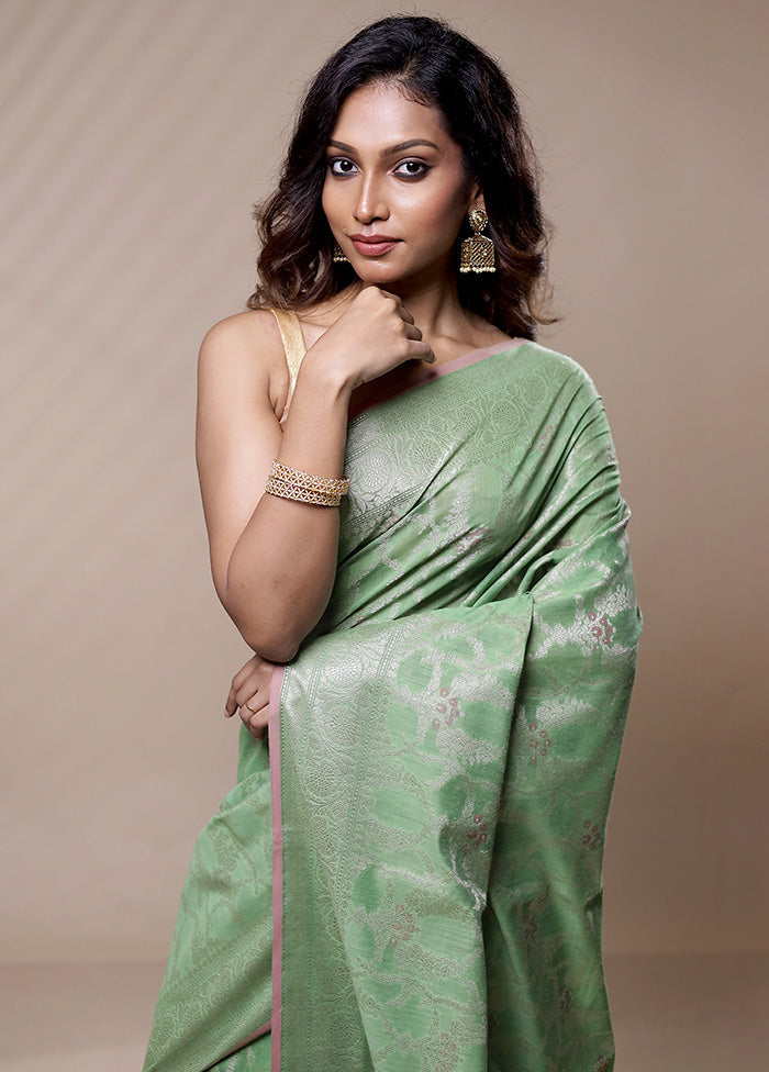 Green Kora Silk Saree Without Blouse Piece - Indian Silk House Agencies