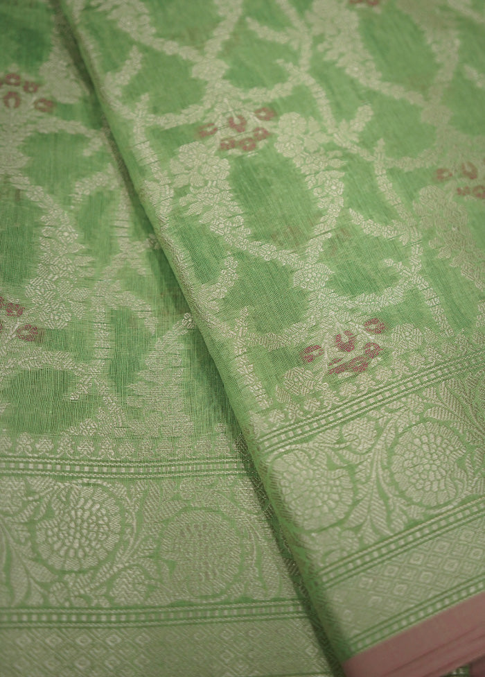 Green Kora Silk Saree Without Blouse Piece - Indian Silk House Agencies