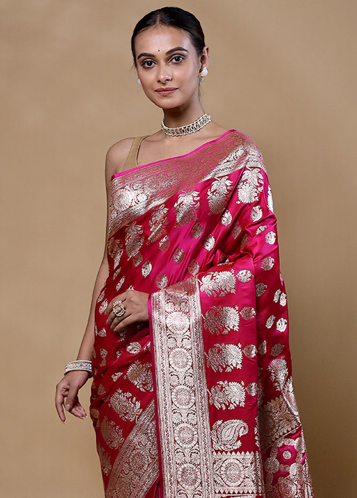 Pink Banarasi Silk Saree With Blouse Piece