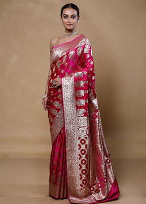 Pink Banarasi Silk Saree With Blouse Piece