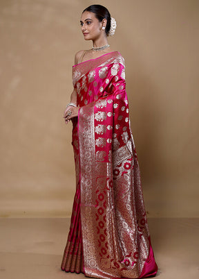 Pink Banarasi Silk Saree With Blouse Piece