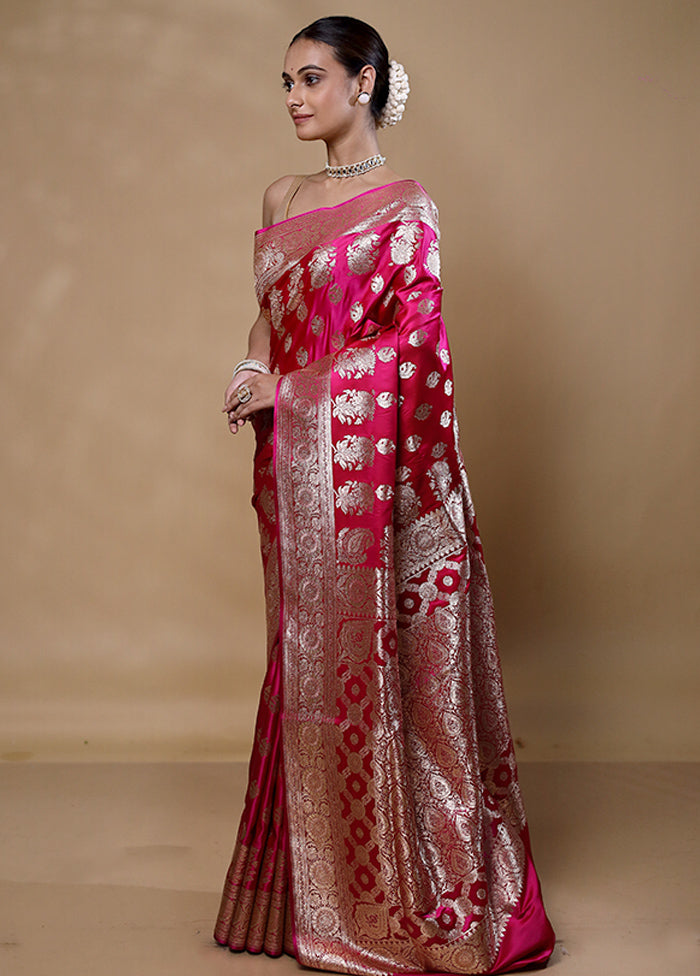 Pink Banarasi Silk Saree With Blouse Piece