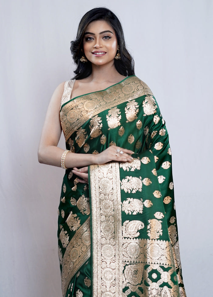 Green Banarasi Silk Saree With Blouse Piece - Indian Silk House Agencies