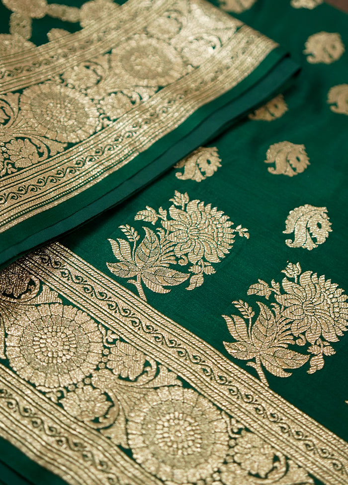 Green Banarasi Silk Saree With Blouse Piece - Indian Silk House Agencies