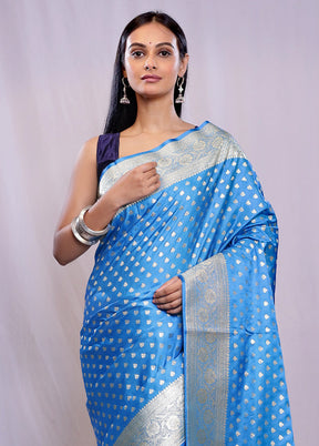 Blue Banarasi Silk Saree With Blouse Piece