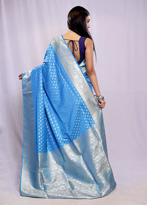 Blue Banarasi Silk Saree With Blouse Piece