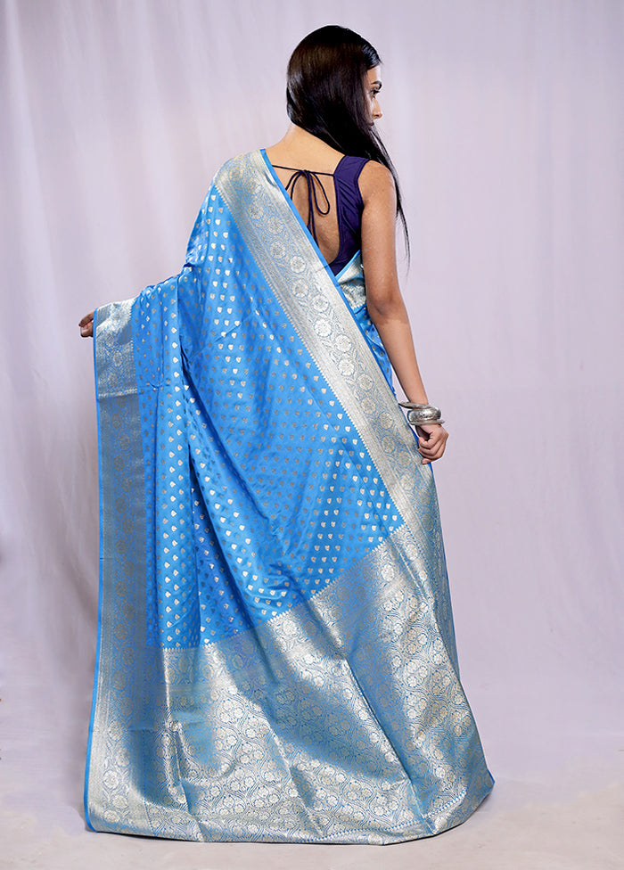 Blue Banarasi Silk Saree With Blouse Piece