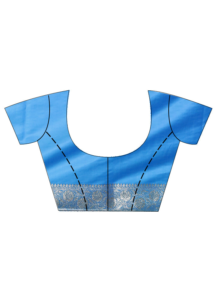 Blue Banarasi Silk Saree With Blouse Piece