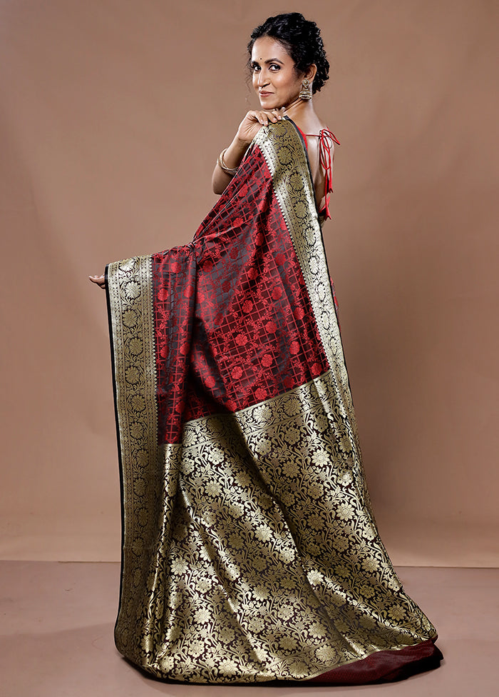 Maroon Tanchoi Banarasi Silk Saree With Blouse Piece - Indian Silk House Agencies