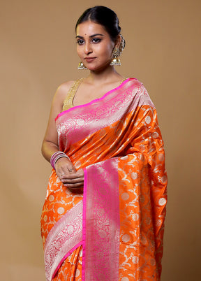 Orange Handloom Uppada Pure Silk Saree With Blouse Piece