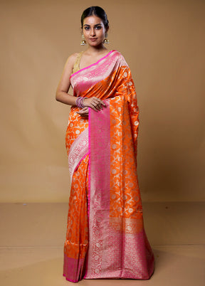 Orange Handloom Uppada Pure Silk Saree With Blouse Piece