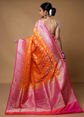 Orange Handloom Uppada Pure Silk Saree With Blouse Piece