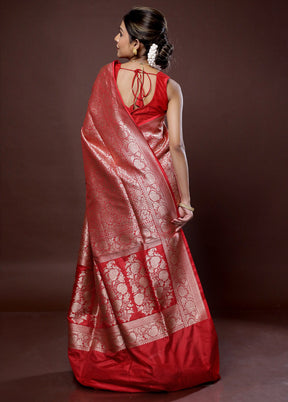 Red Uppada Pure Silk Saree With Blouse Piece - Indian Silk House Agencies