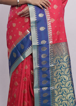 Pink Kanjivaram Silk Saree With Blouse Piece - Indian Silk House Agencies