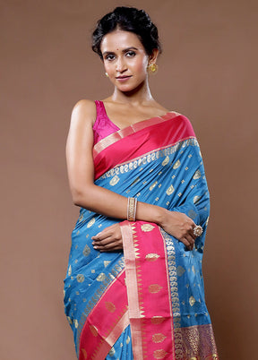 Blue Kanjivaram Silk Saree With Blouse Piece - Indian Silk House Agencies