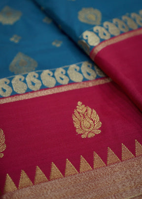 Blue Kanjivaram Silk Saree With Blouse Piece - Indian Silk House Agencies