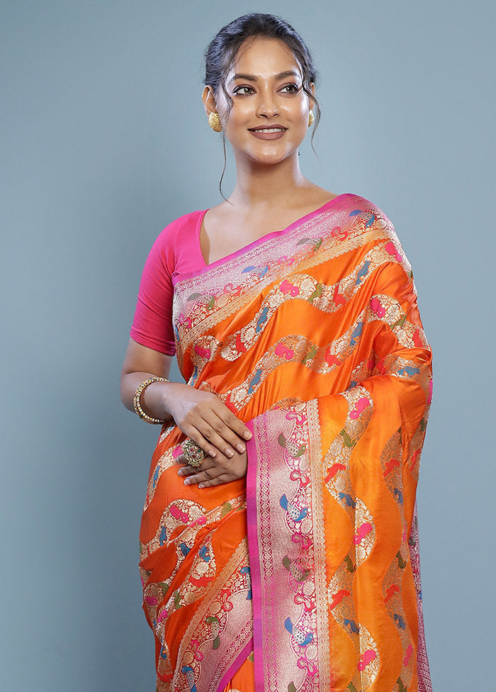 Rust Dupion Silk Saree With Blouse Piece - Indian Silk House Agencies