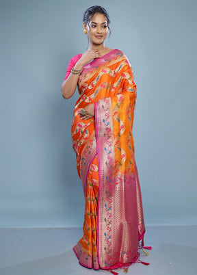 Rust Dupion Silk Saree With Blouse Piece - Indian Silk House Agencies