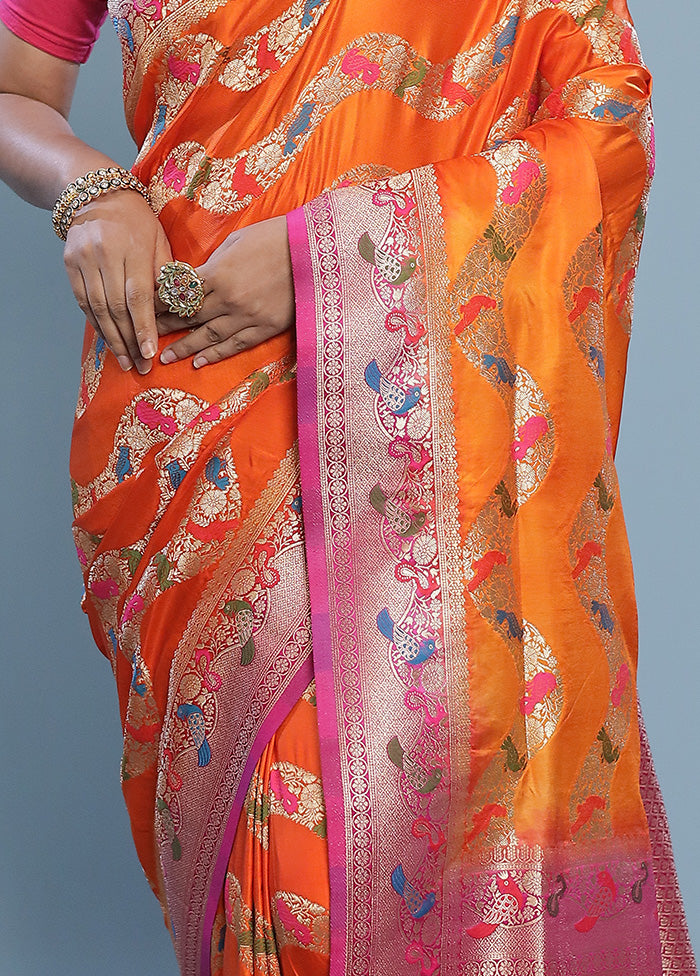 Rust Dupion Silk Saree With Blouse Piece - Indian Silk House Agencies