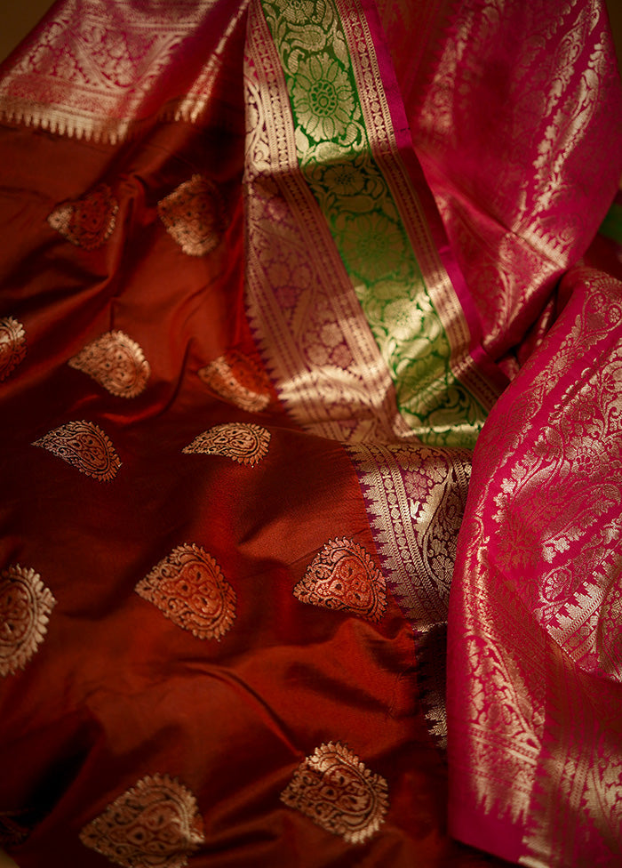 Brown Kanjivaram Silk Saree With Blouse Piece - Indian Silk House Agencies