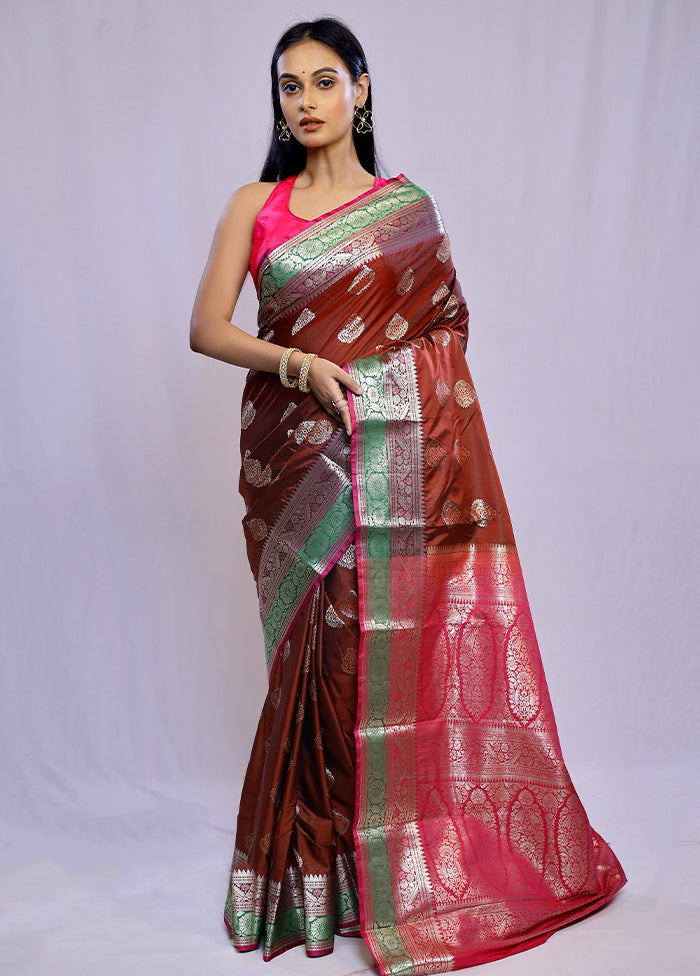 Brown Kanjivaram Silk Saree With Blouse Piece - Indian Silk House Agencies