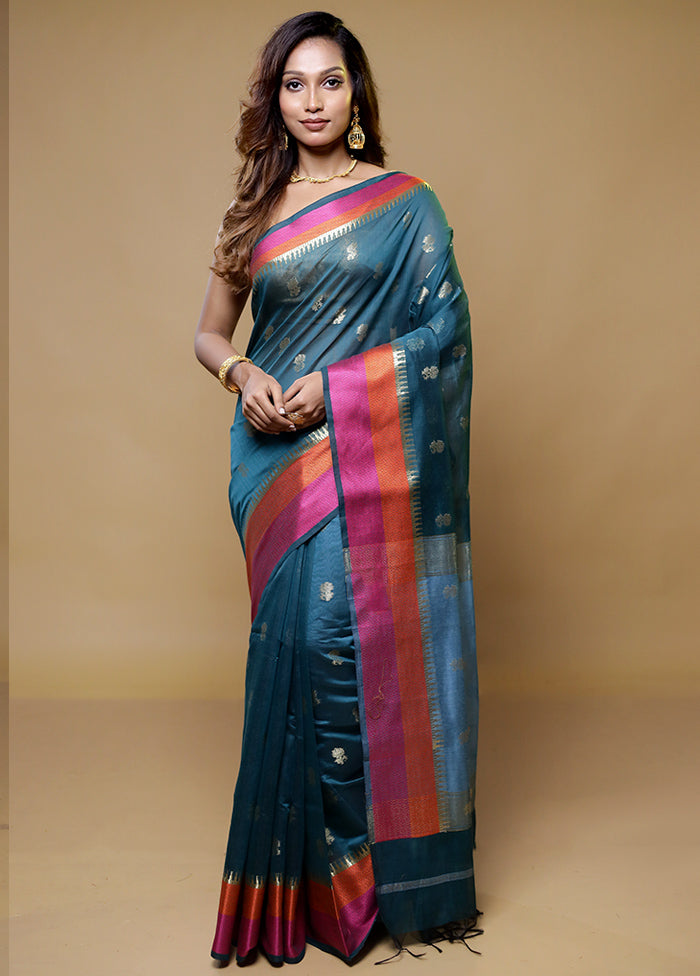 Blue Cotton Saree With Blouse Piece