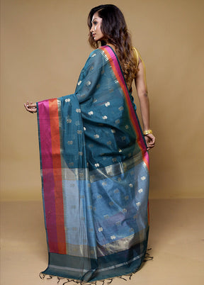 Blue Cotton Saree With Blouse Piece