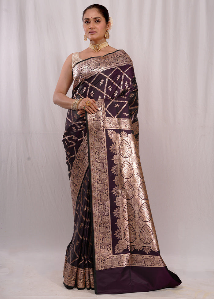 Purple Banarasi Silk Saree With Blouse Piece - Indian Silk House Agencies