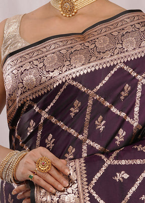 Purple Banarasi Silk Saree With Blouse Piece - Indian Silk House Agencies