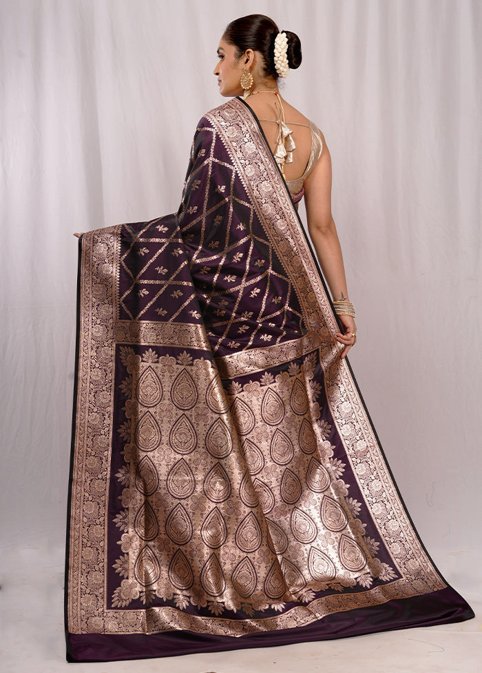 Purple Banarasi Silk Saree With Blouse Piece - Indian Silk House Agencies