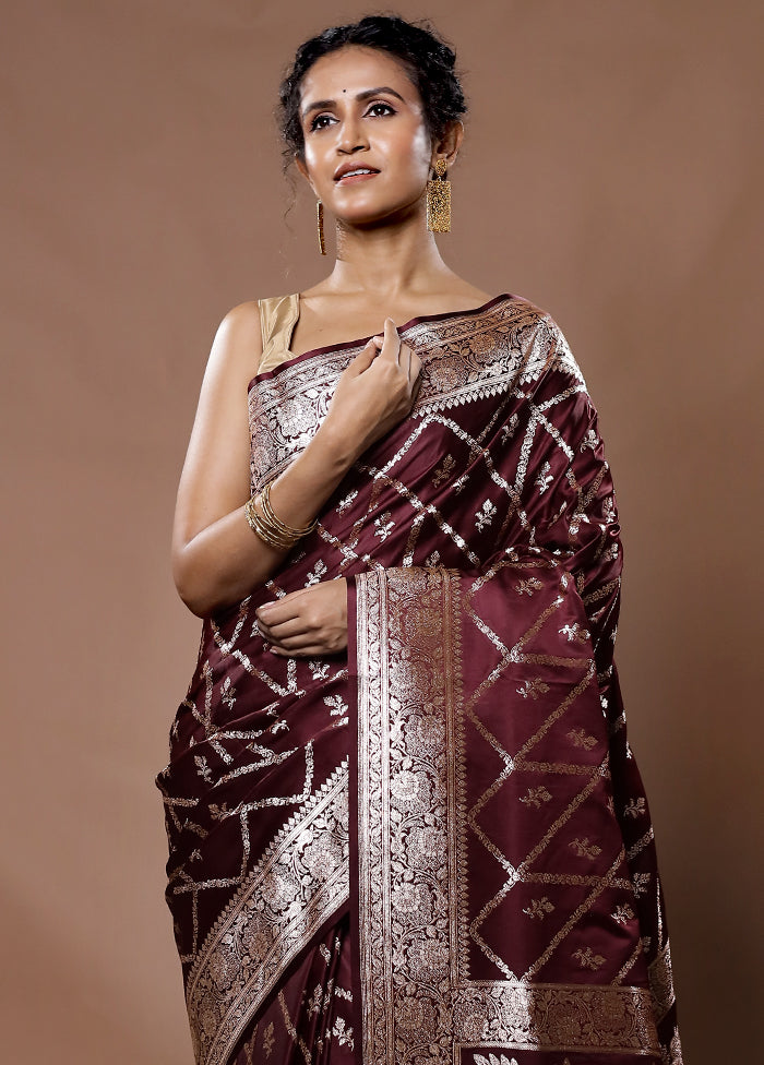 Maroon Banarasi Silk Saree With Blouse Piece - Indian Silk House Agencies