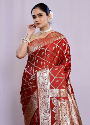 Maroon Banarasi Silk Saree With Blouse Piece - Indian Silk House Agencies