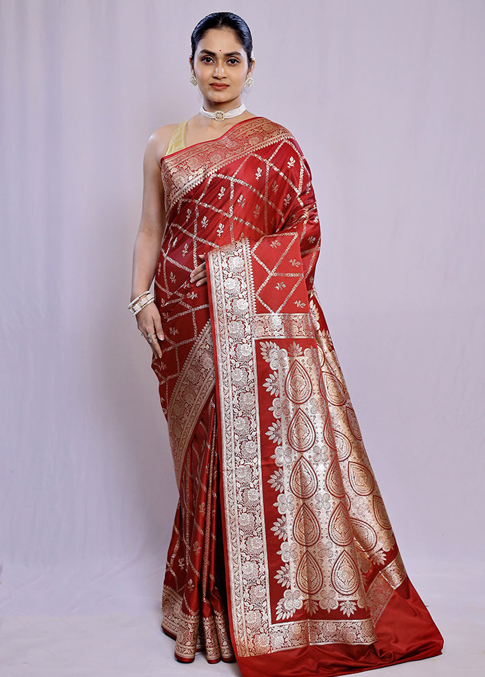 Maroon Banarasi Silk Saree With Blouse Piece - Indian Silk House Agencies