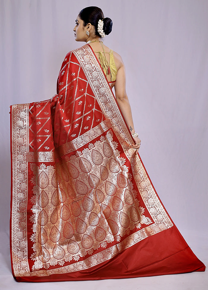 Maroon Banarasi Silk Saree With Blouse Piece - Indian Silk House Agencies