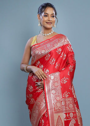 Red Banarasi Silk Saree With Blouse Piece - Indian Silk House Agencies