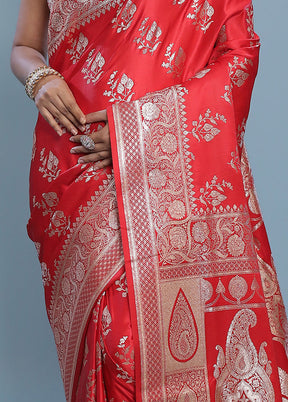 Red Banarasi Silk Saree With Blouse Piece - Indian Silk House Agencies