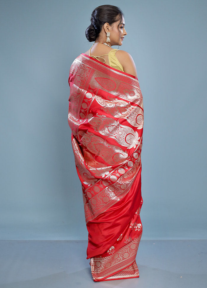 Red Banarasi Silk Saree With Blouse Piece - Indian Silk House Agencies