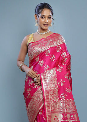 Pink Banarasi Silk Saree With Blouse Piece - Indian Silk House Agencies