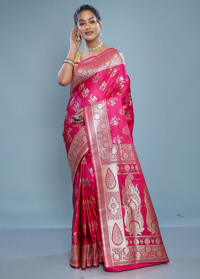 Pink Banarasi Silk Saree With Blouse Piece - Indian Silk House Agencies