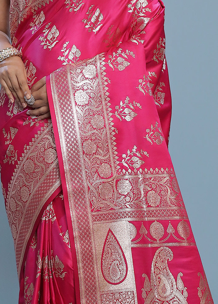 Pink Banarasi Silk Saree With Blouse Piece - Indian Silk House Agencies