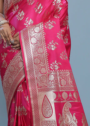 Pink Banarasi Silk Saree With Blouse Piece - Indian Silk House Agencies